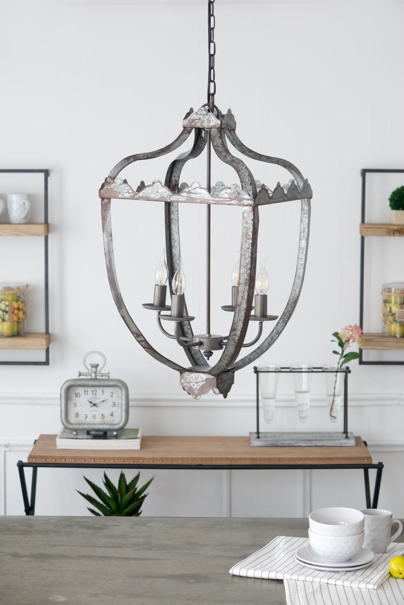 4 Light Metal Chandelier, Hanging Light Fixture With Adjustable Chain For Kitchen, Bulb Not Included - Gray by HouseOfZazla
