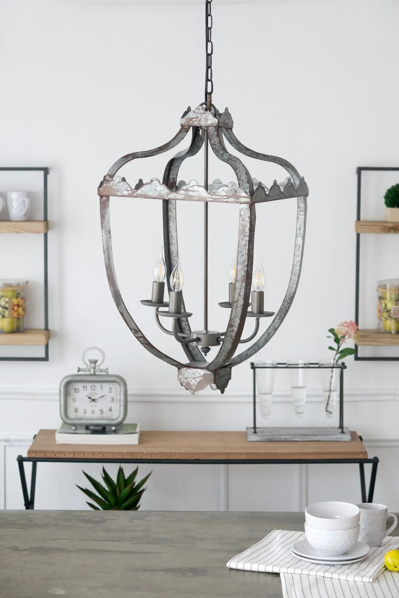 4 Light Metal Chandelier, Hanging Light Fixture With Adjustable Chain For Kitchen, Bulb Not Included - Gray by Unique Piece Furniture