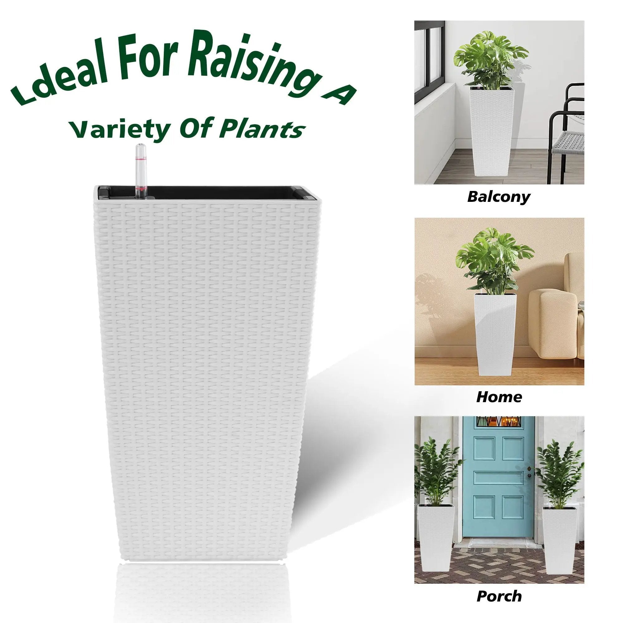 Square Large Planter With Automatic Watering System For Home And Garden (Set of 2) - White by Unique Piece Furniture