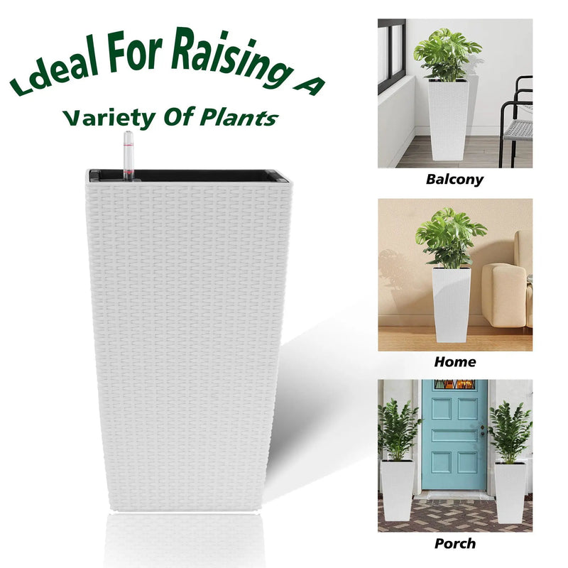 Square Large Planter With Automatic Watering System For Home And Garden (Set of 2) - White by Unique Piece Furniture