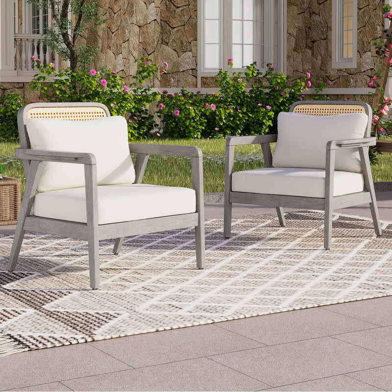 (Set of 2) Outdoor Acacia Wood Patio Club Chairs with Cushions by HouseOfZazla