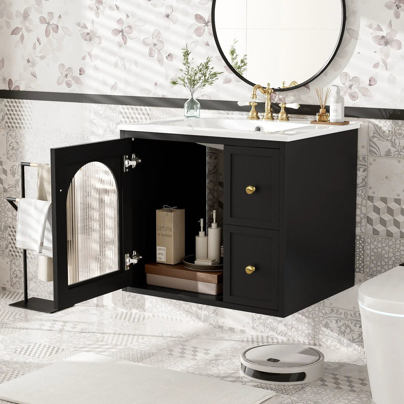Wall-Mounted Bathroom Vanity Set With Sink, 2 Drawers And Soft-Close Door by HouseOfZazla