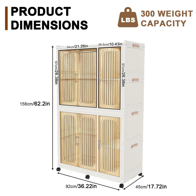 Portable Wardrobe Closet Storage Organizer For Clothes, 6 Magnetic Doors With 6 Cubes & 2 Hanging Rods, 6 Hangers - Cream White by HouseOfZazla