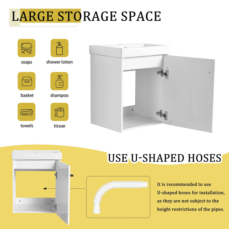18" Floating Wall-Mounted Bathroom Vanity with Ceramic Sink by HouseOfZazla