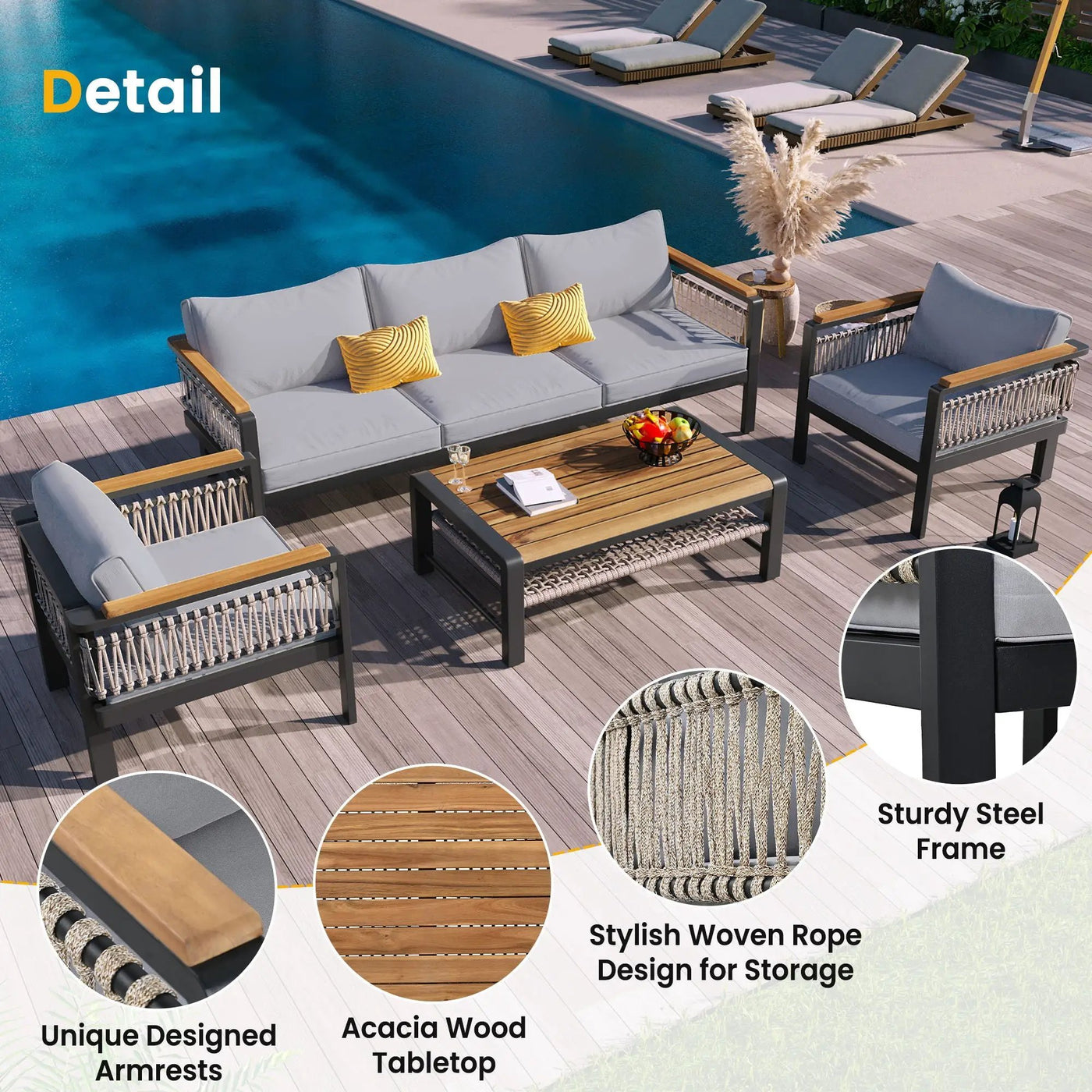 4 Pieces Outdoor Sectional Sofa Set 5 Person Patio Seating Group Outdoor Conversation Set With Cushions And A Coffee Table For Patios by HouseOfZazla