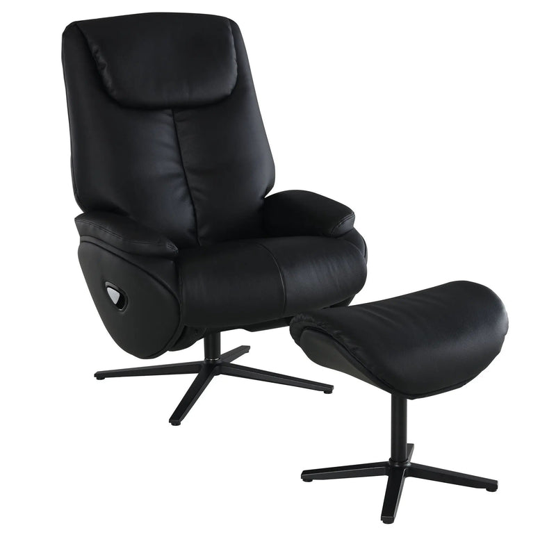 Labotina - Top Grain Leather Accent Chair With Swivel & Ottoman - Black by Unique Piece Furniture