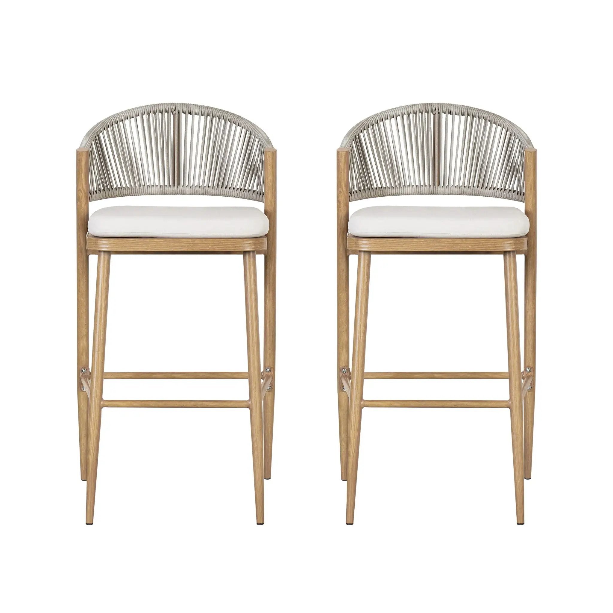 Outdoor Bar Height Metal Frame Counter Stools with Scallop-Shaped Backrest & Water-Resistant Cushions by HouseOfZazla