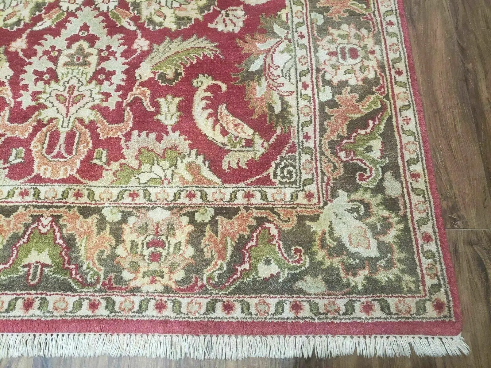Indo Persian Rug 6x9, Hand Knotted Vintage Indian Sultanabad Agra Wool Rug, Handmade Oriental Carpet 6 x 9, Red Large Floral Design by Jewel Rugs