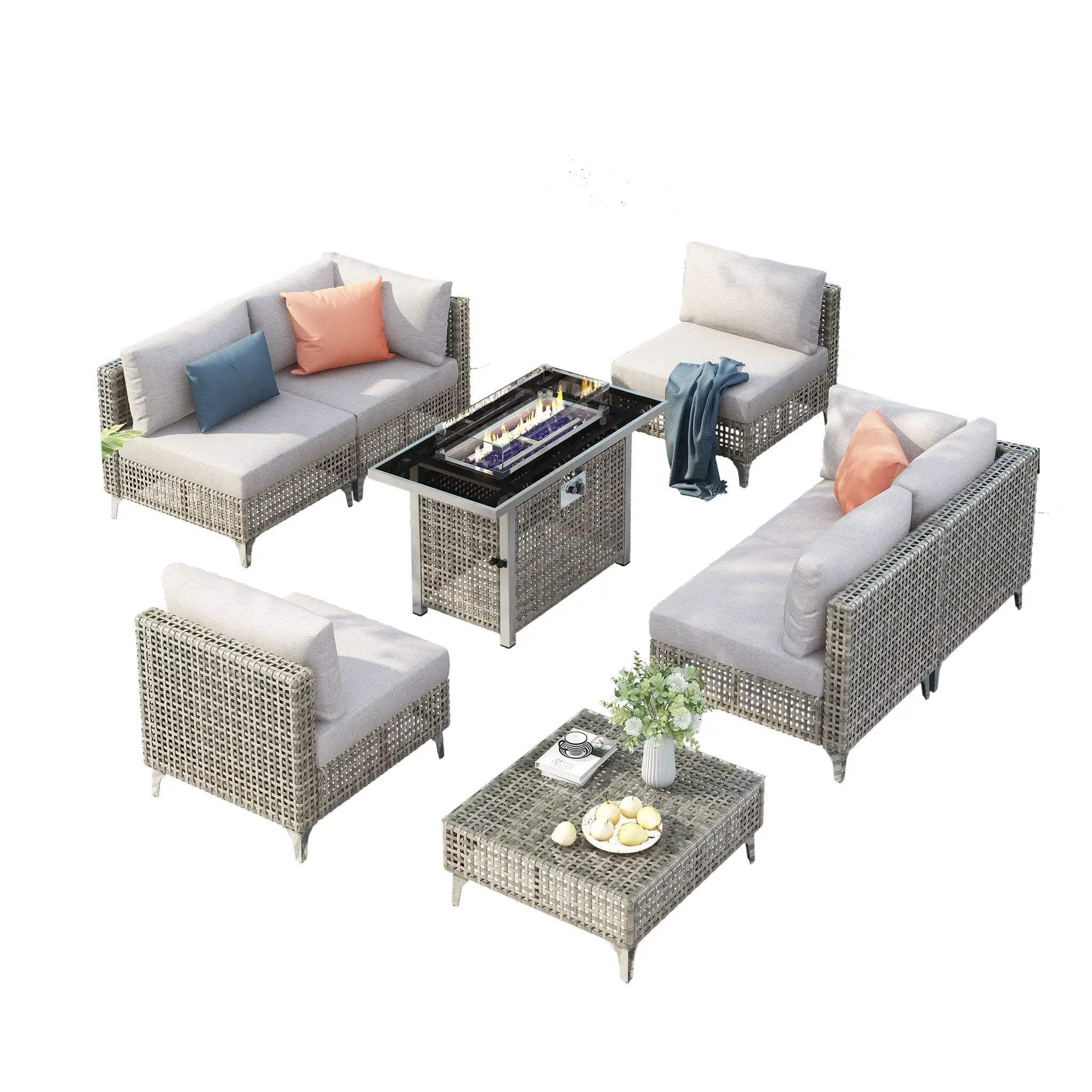 K&K Patio 8-Piece Patio Furniture Set with 43" Fire Pit Table by HouseOfZazla