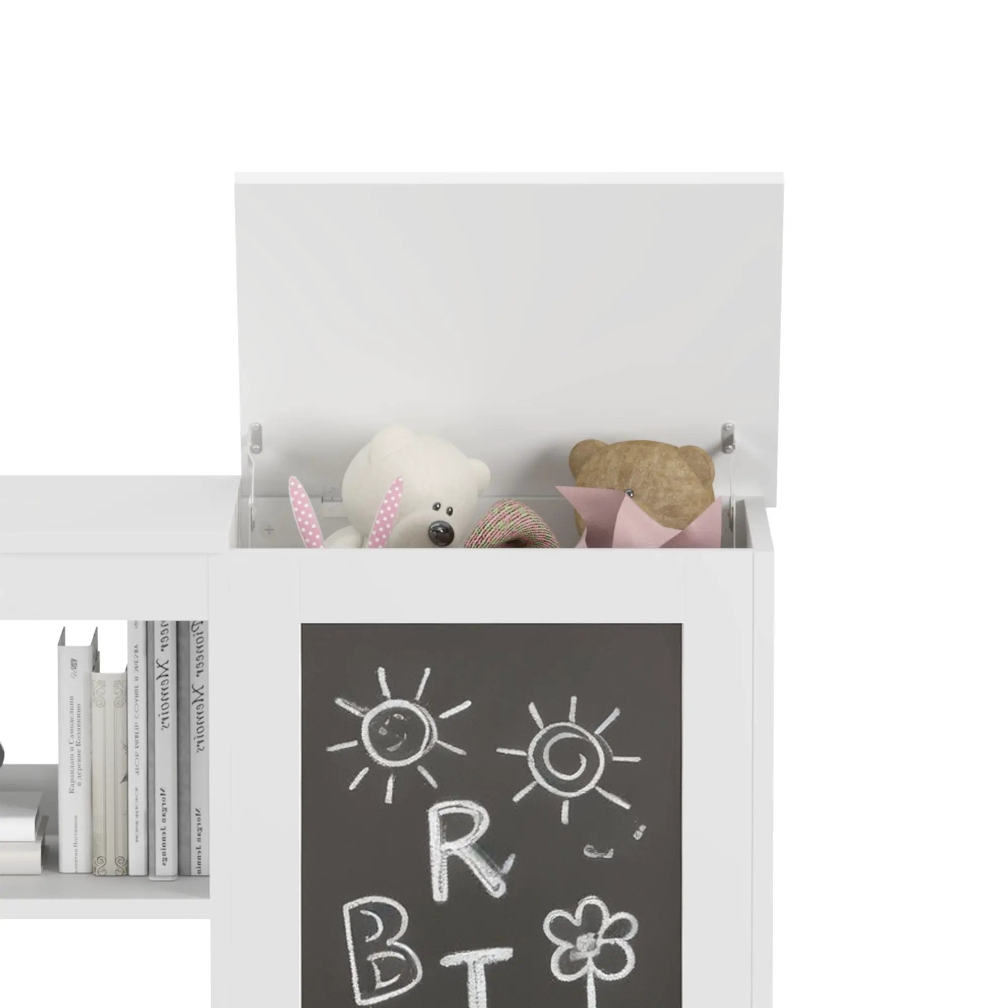 3 In 1 Bookshelf And Toy Storage Cabinet With Chalkboard, Organizer For Playroom Featuring And Spacious Storage - White by Unique Piece Furniture