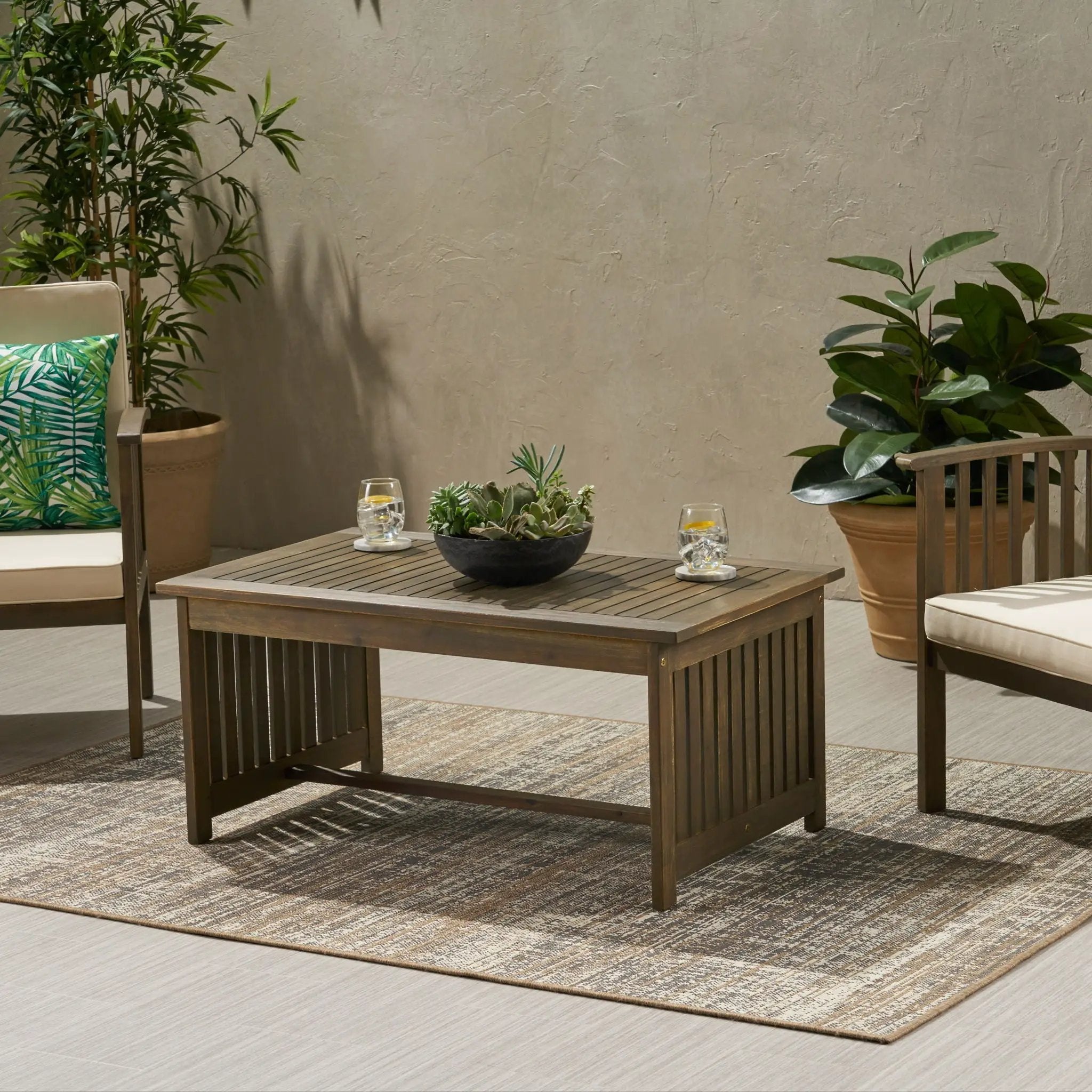 Acacia Wood Rectangular Patio Coffee Table for Outside by HouseOfZazla