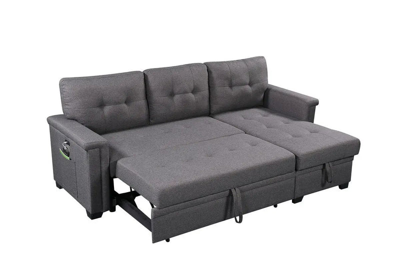 Nathan - Reversible Sleeper Sectional Sofa With Storage Chaise, USB Charging Ports And Pocket by HouseOfZazla