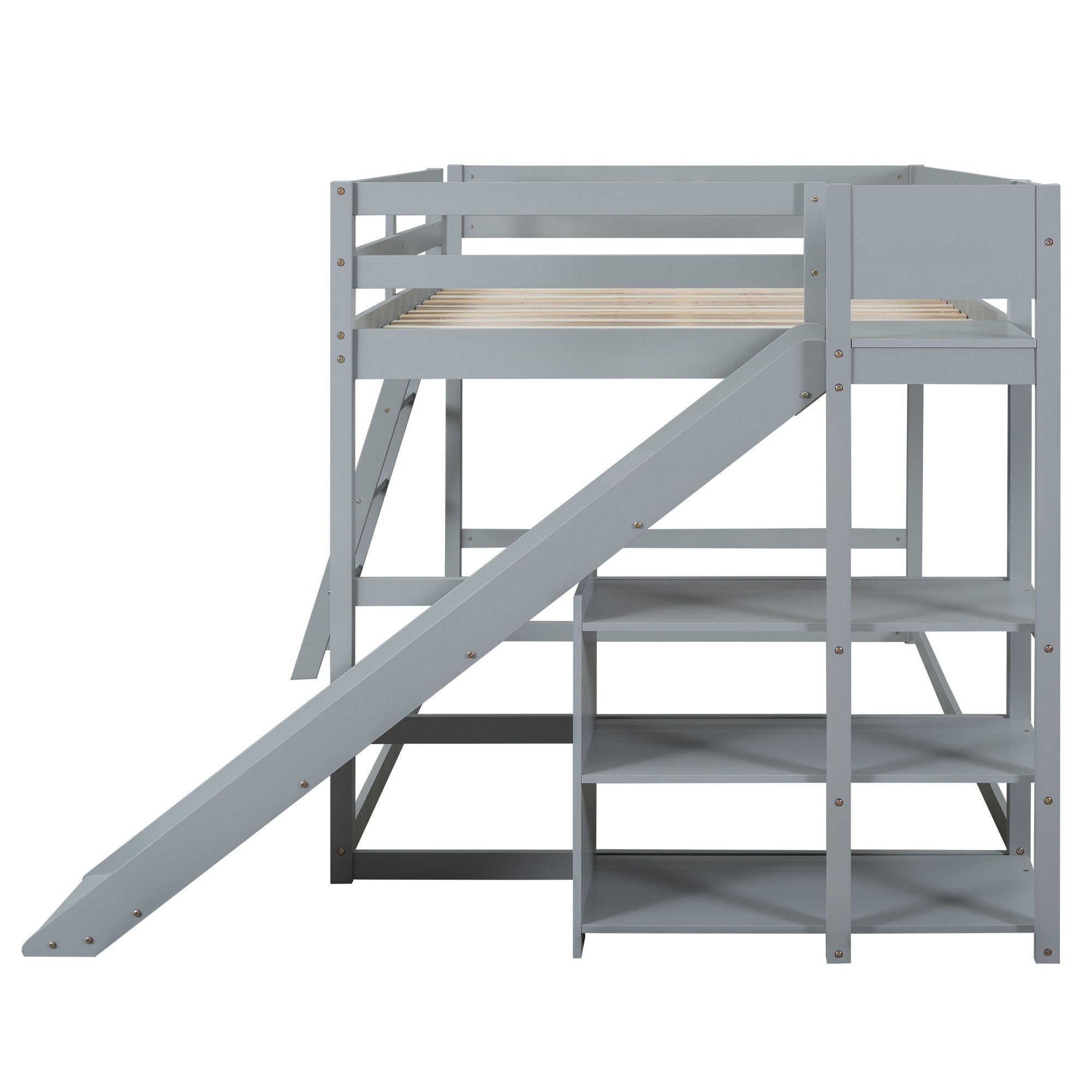 Bunk Bed With Ladder, Slide, And Shelves Pine Wood by HouseOfZazla
