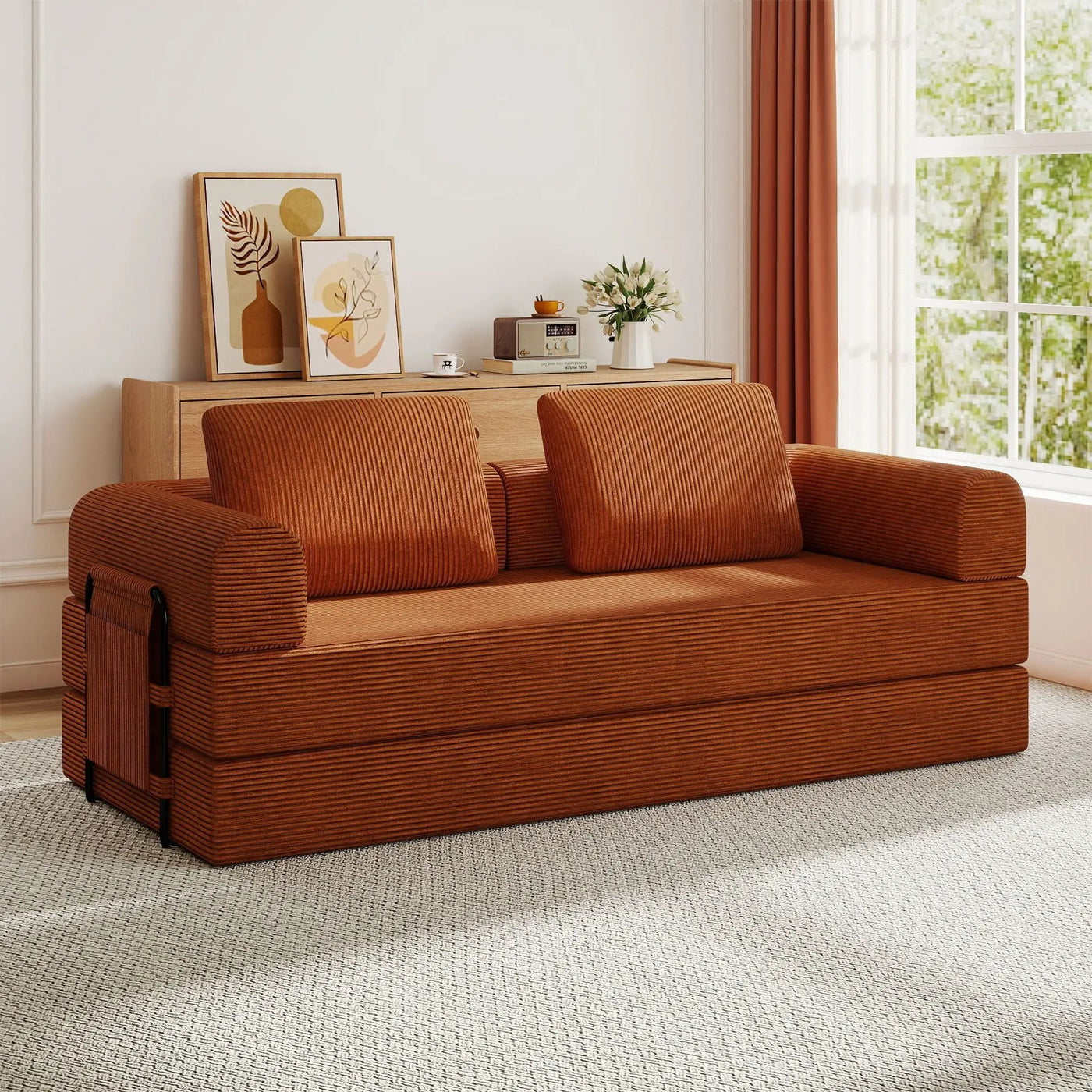 Convertible Sleeper Sofa Bed With Cylindrical Pillow by HouseOfZazla