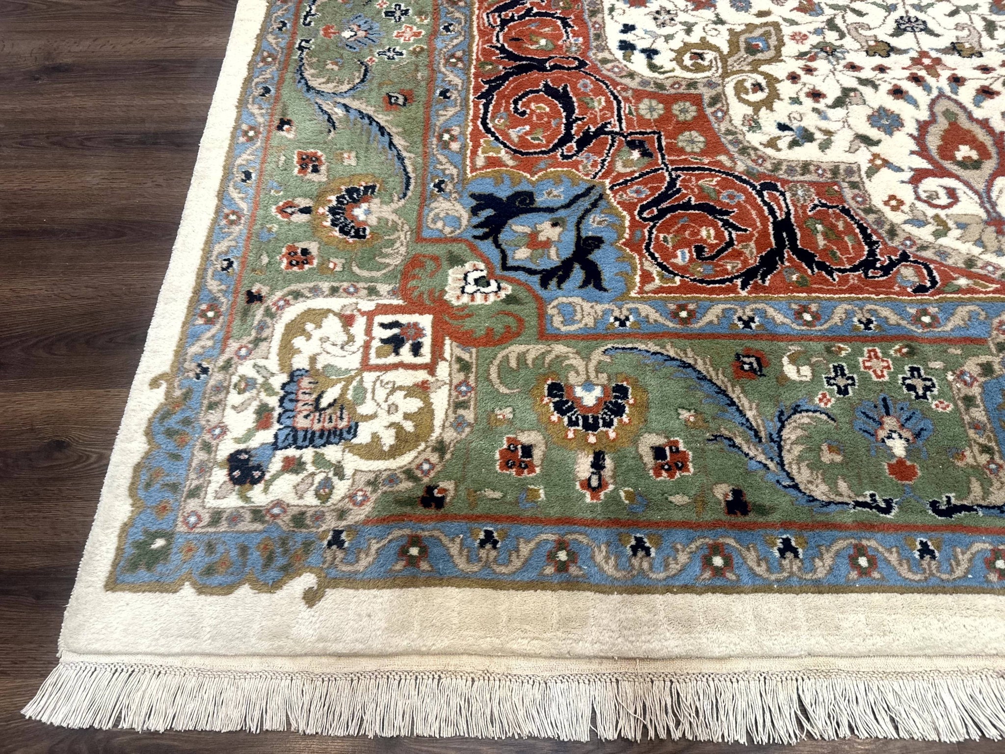 Indo Persian Rug 9x12, Ivory Red Green, Traditional Oriental Carpet by Jewel Rugs