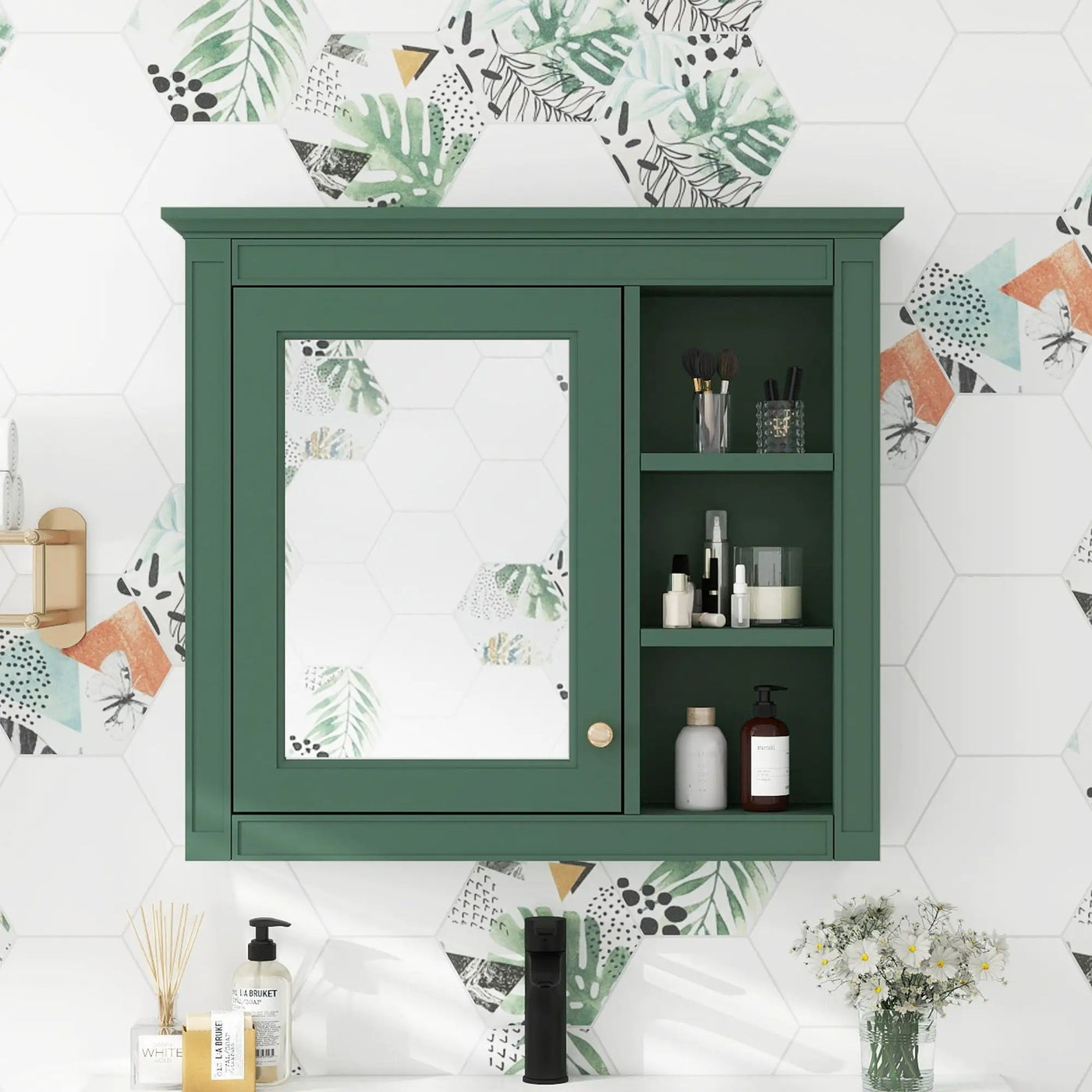Wall Mounted Medicine Cabinet With Mirror and 3 Open Shelves by HouseOfZazla