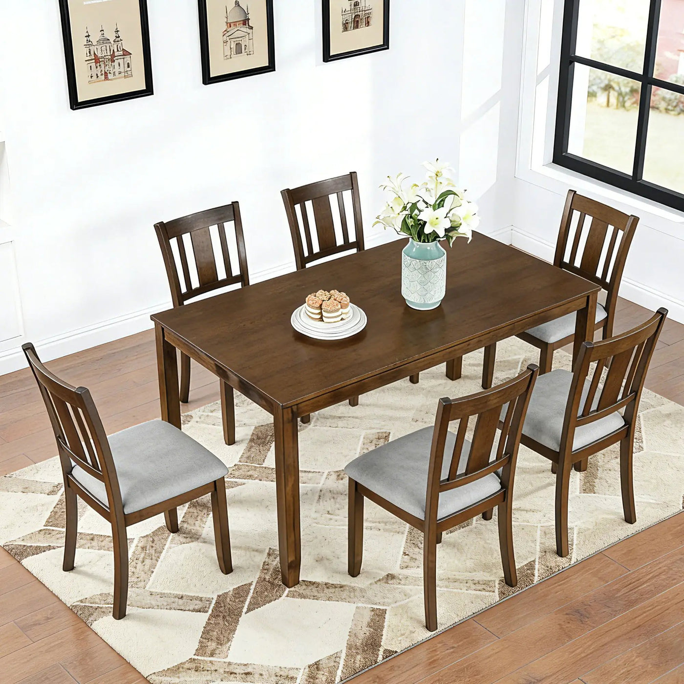 Kitchen Dining Set, Rectangular Dining Table With Upholstered Chairs by Unique Piece Furniture