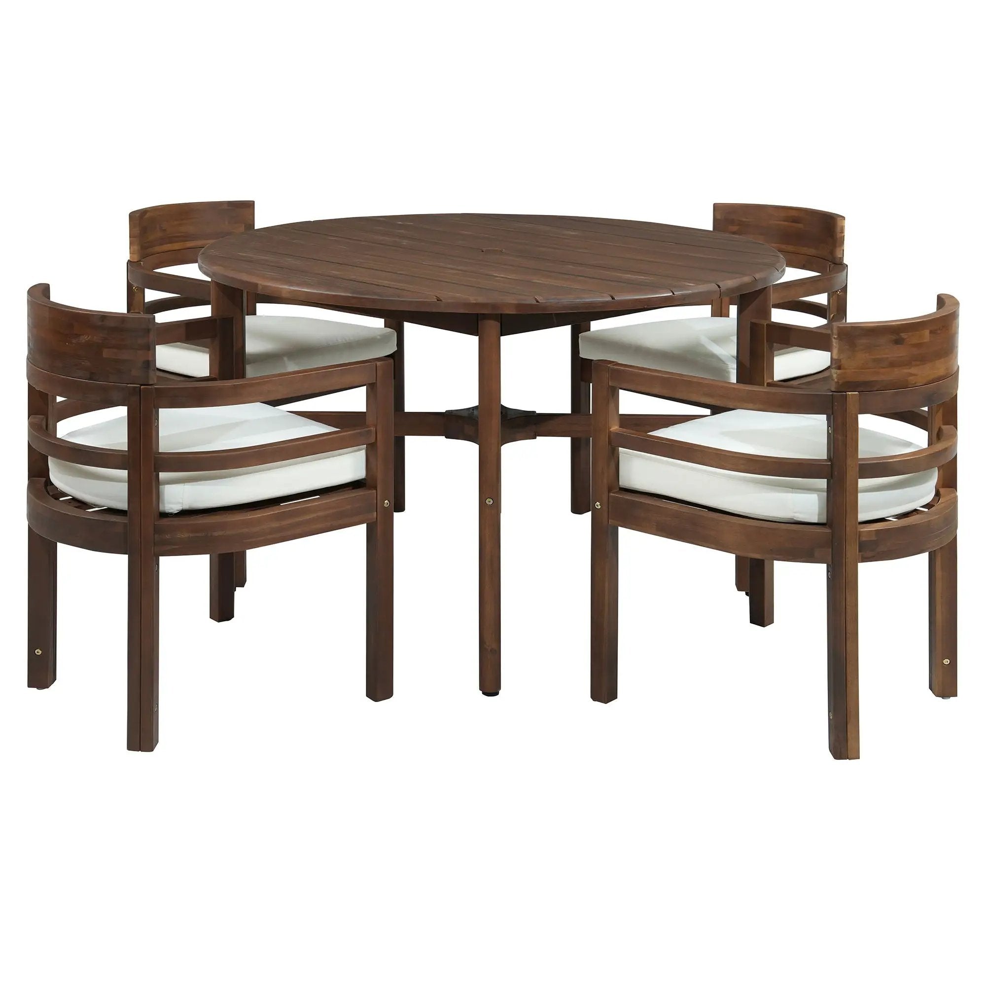 5 Piece Round Patio Table & Cushioned Armrest Chairs, Outdoor Dining Set With Umbrella Hole by HouseOfZazla