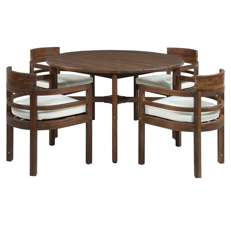 5 Piece Round Patio Table & Cushioned Armrest Chairs, Outdoor Dining Set With Umbrella Hole by HouseOfZazla