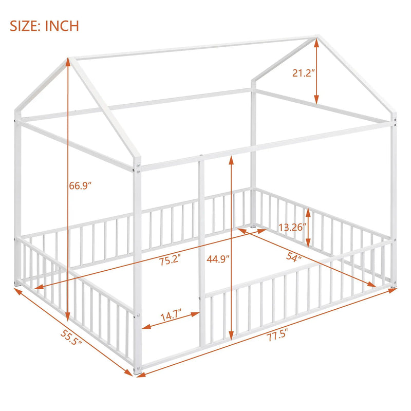 Metal Bed House Bed Frame With Fence by HouseOfZazla