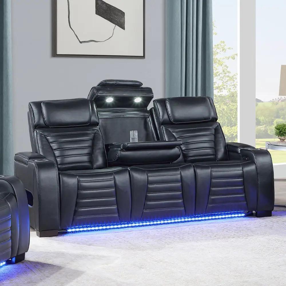 Ephron - Power Motion Sofa With Dropdown Table, Wireless Charging, Reading Light, Power Headrests & LED - Black by Unique Piece Furniture