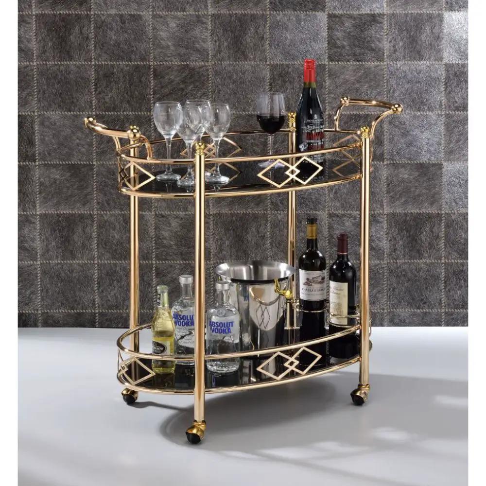 Ottesen - Serving Cart - Black Glass & Gold by Unique Piece Furniture