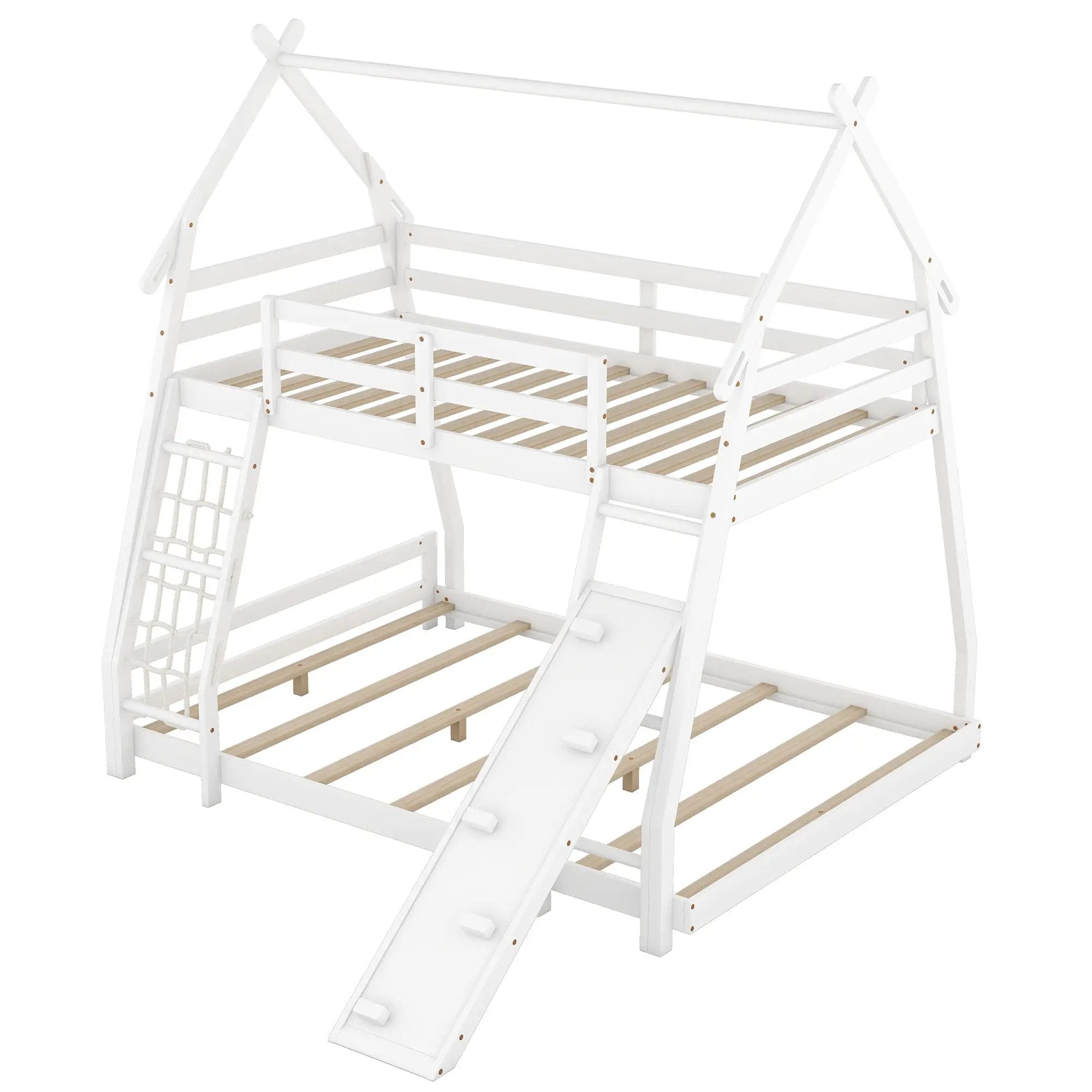 Georgiana - Twin Over Queen House Bunk Bed With Climbing Nets And Climbing Ramp by Unique Piece Furniture