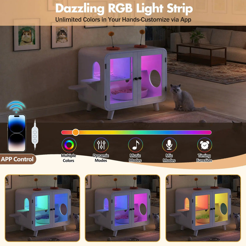 Cat Hidden Litter Box Enclosure with RGB LED Light by HouseOfZazla