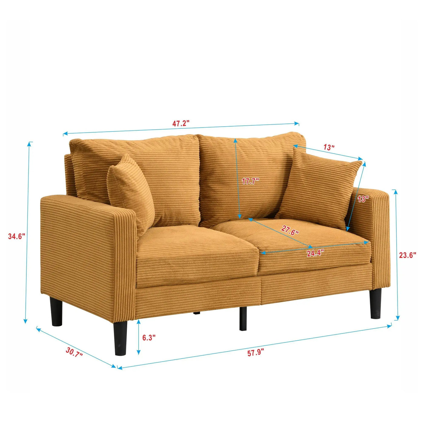 Modern Upholstered Loveseat Sofa, High Resilience by Unique Piece Furniture