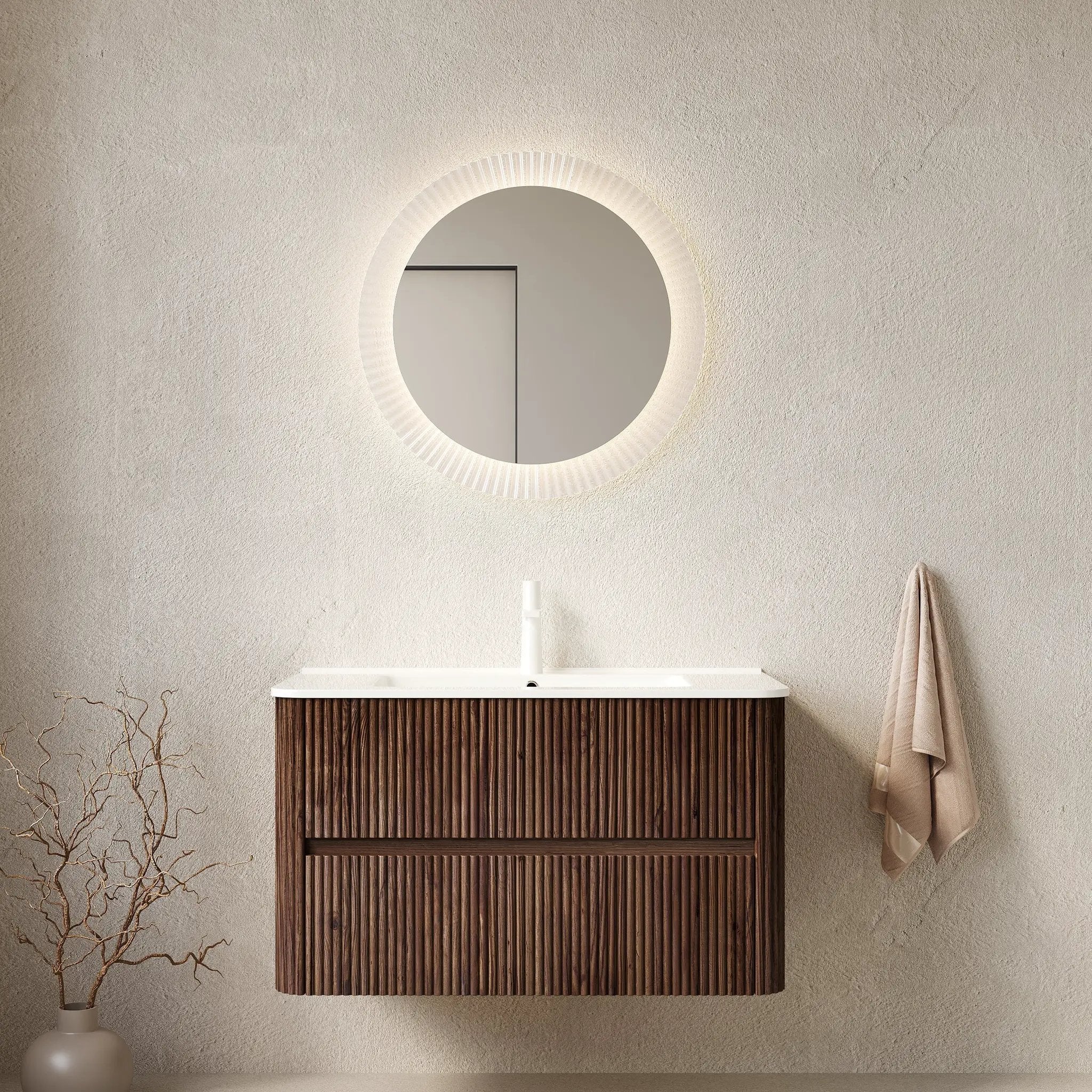 Noor 36" Bathroom Vanity with Sink, Wall-Mounted Floating Plywood Cabinet with 2 Drawers by HouseOfZazla