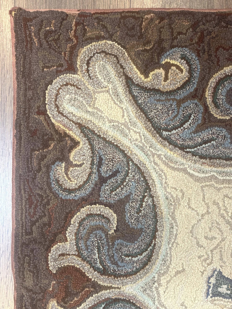 Antique American Hooked Rug 3 x 4.6, Vintage, Floral by Jewel Rugs