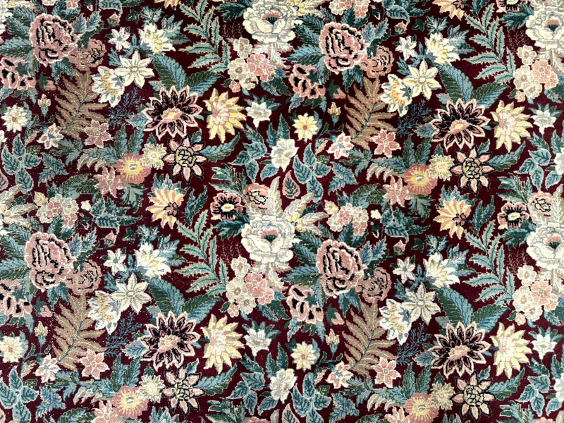 Pakistani Rug 9x12 William Morris Maroon Vintage Floral Wool by Jewel Rugs