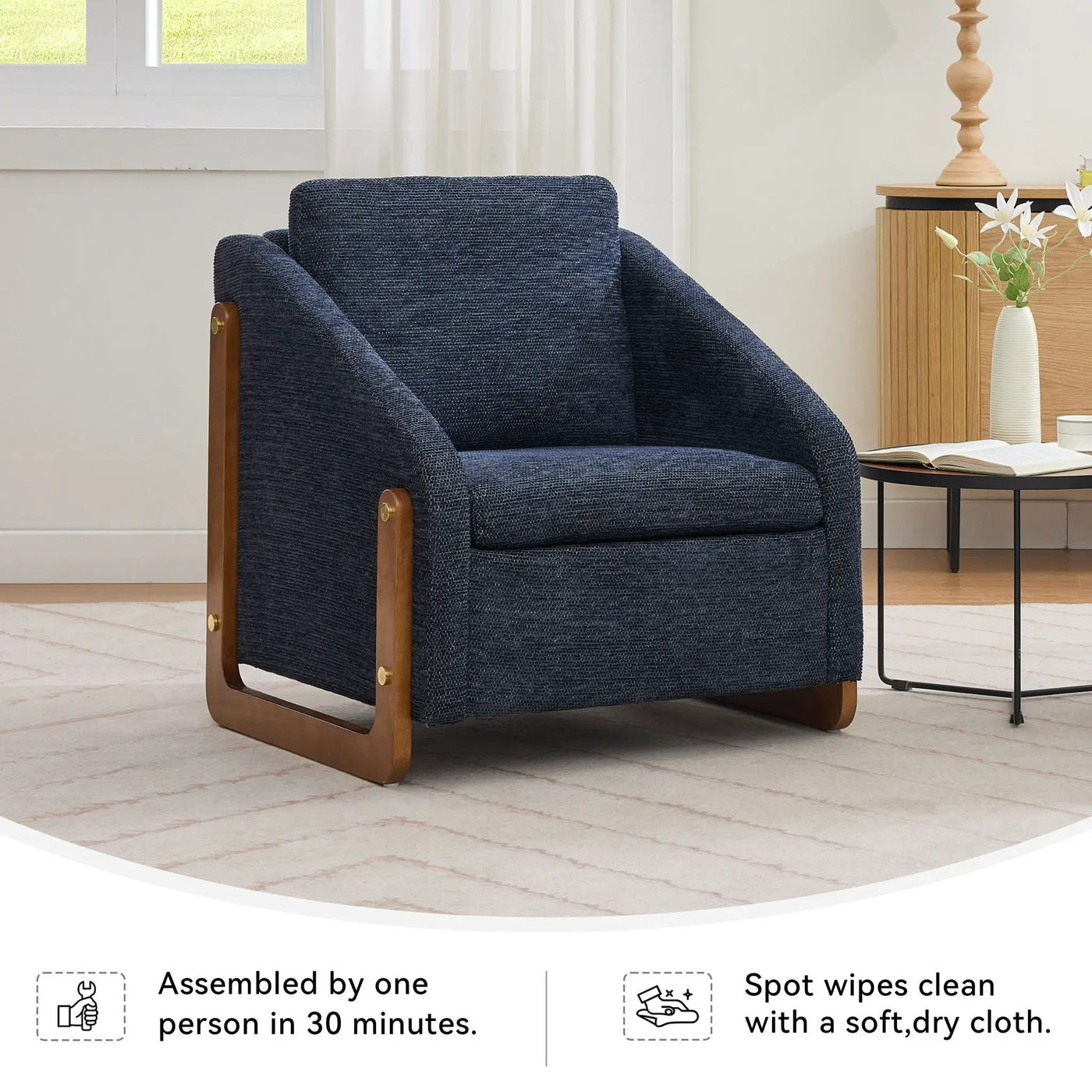 Modern Upholstered Armchair With Wooden Side Frame by Unique Piece Furniture