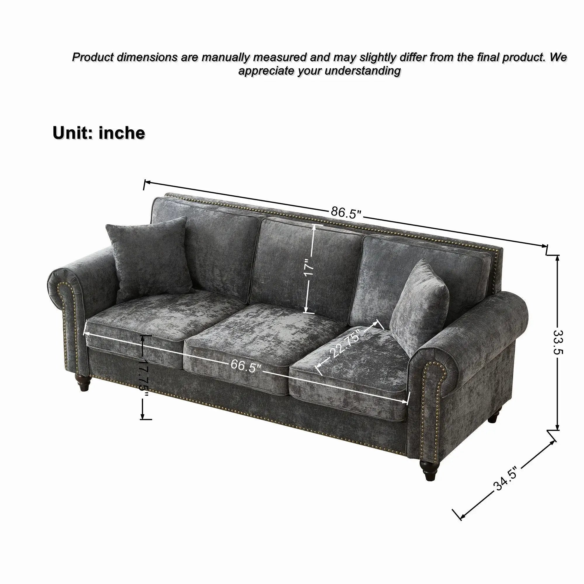 Modern 3 And 2 Seater Sofa With Rolled Arms, Tufted Upholstered Couch by HouseOfZazla