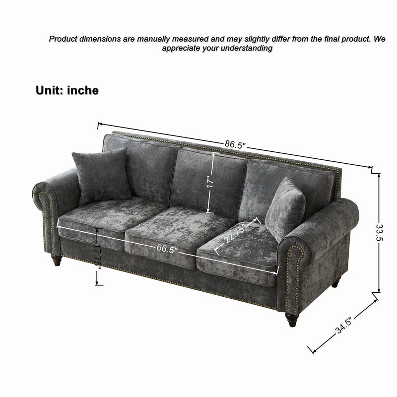 Modern 3 And 2 Seater Sofa With Rolled Arms, Tufted Upholstered Couch by HouseOfZazla