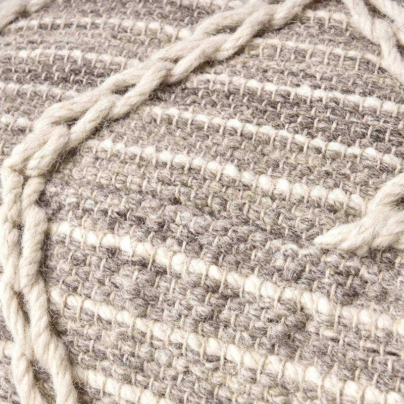 Modern Wool Rope Square Pouf Ottoman Floor Cushion - Gray / Ivory by Unique Piece Furniture
