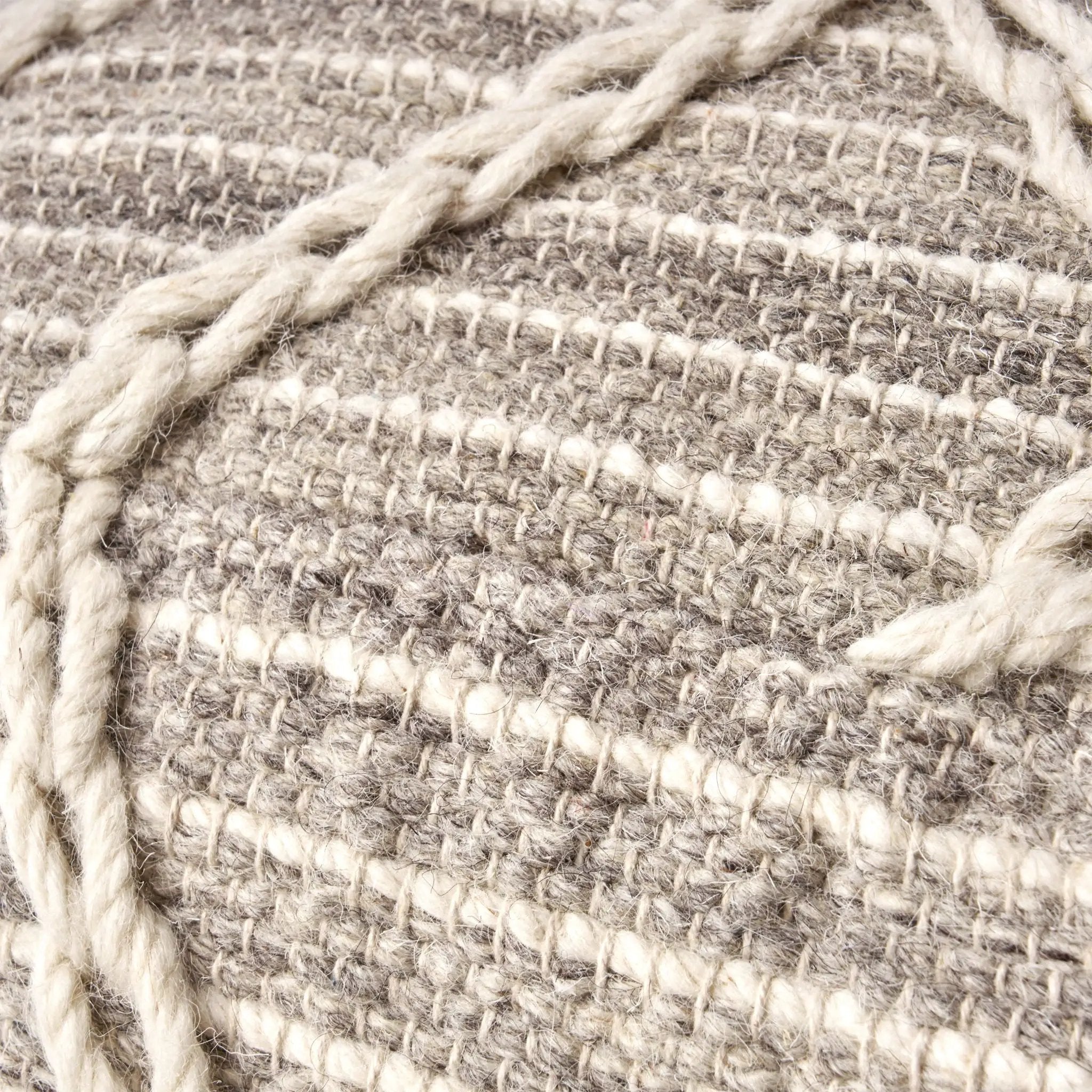 Modern Wool Rope Square Pouf Ottoman Floor Cushion - Gray / Ivory by HouseOfZazla