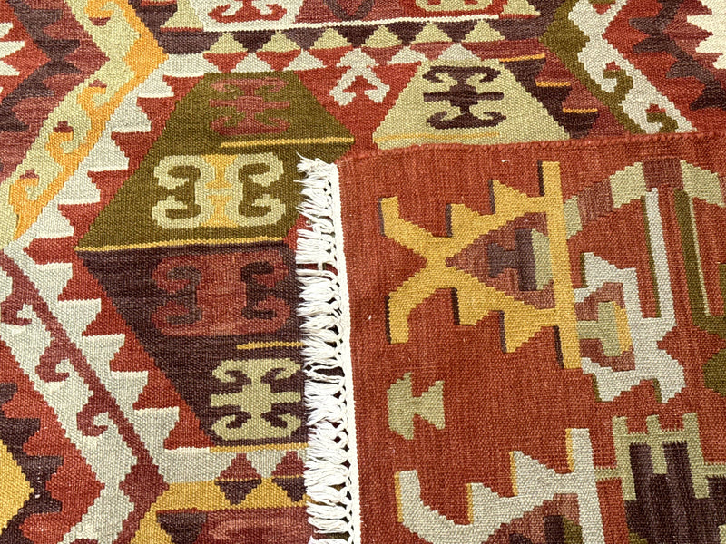 Turkish Kilim Rug 8x10, Geometric Design, Large Kilim Carpet by Jewel Rugs
