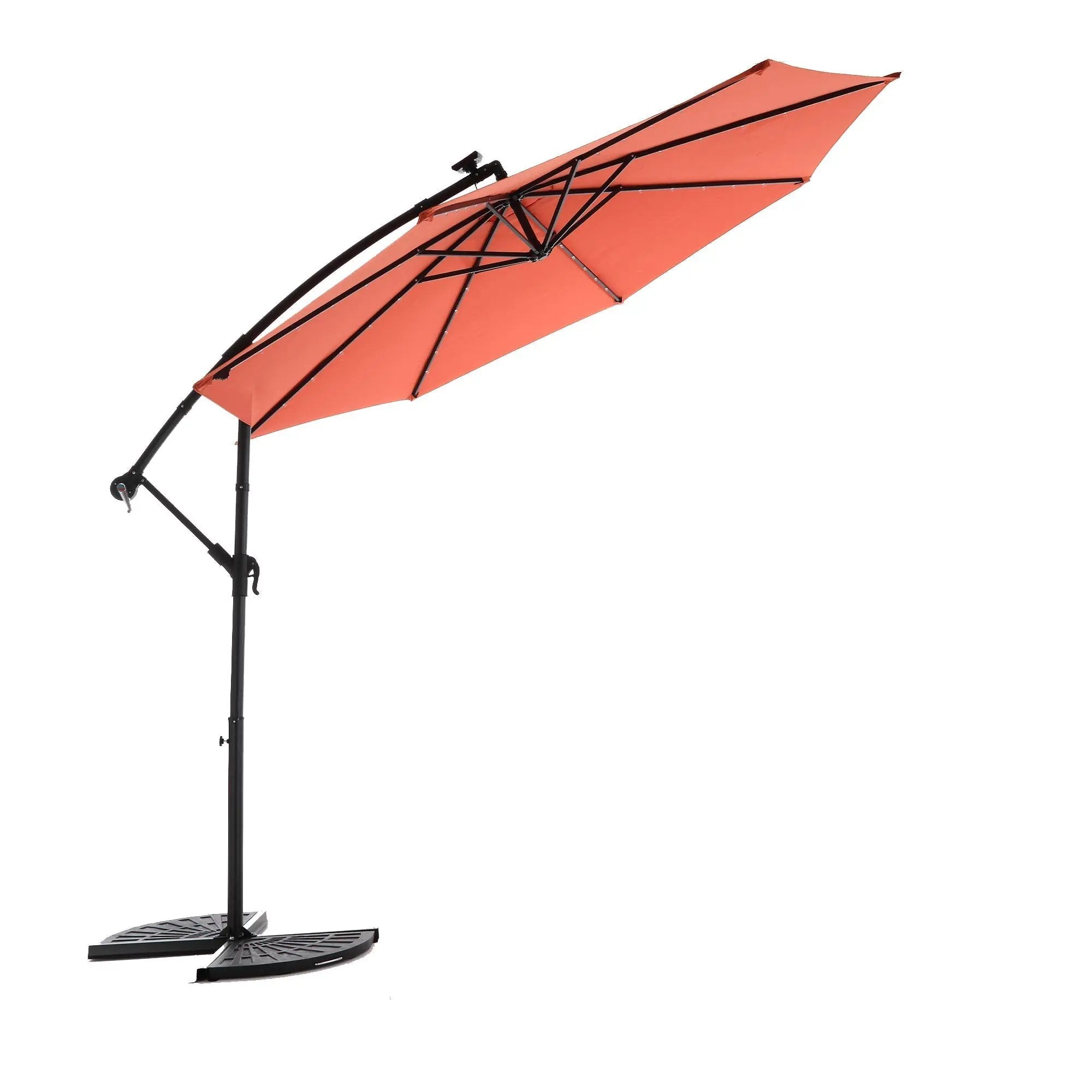 10ft Solar LED Offset Hanging Market Patio Umbrella (Orange) (No Base) by HouseOfZazla