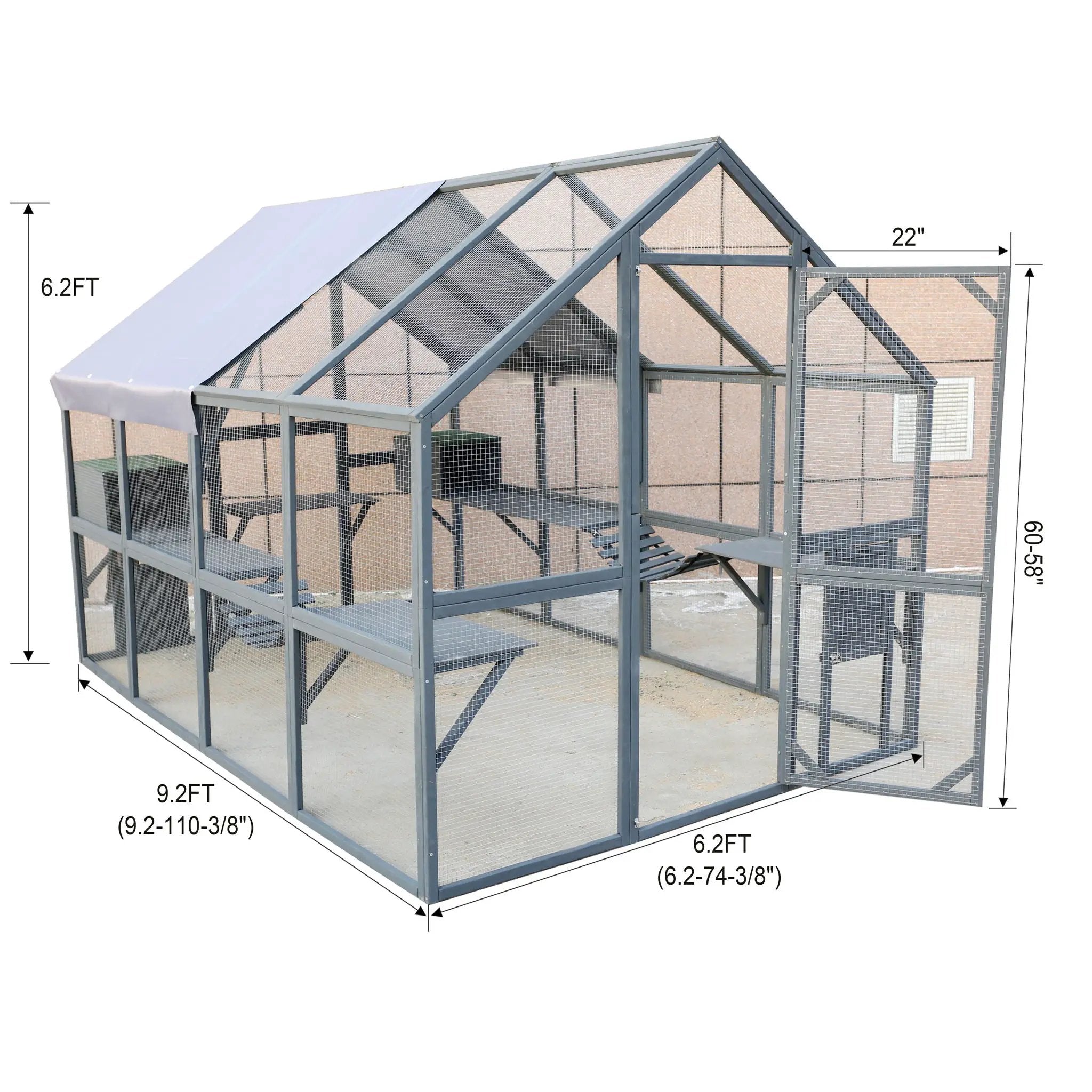 Spacious Wooden Cat Catio Outdoor Kitty House With Bridges And Roof Cover - Gray by HouseOfZazla