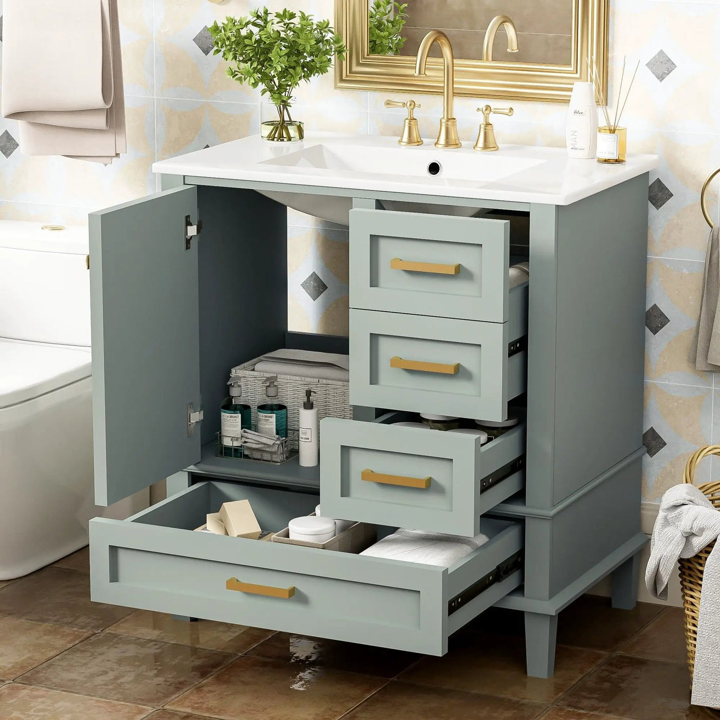 Bathroom Vanity, Modern Bathroom Cabinet With Sink Combo Set, Bathroom Storage Cabinet With A Soft Closing Door And 3 Drawers, Solid Wood Frame by Unique Piece Furniture