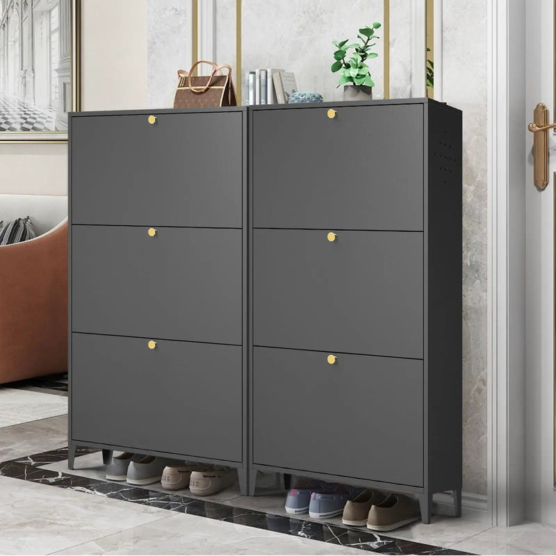3 Drawer All Steel Shoe Cabinet, Freestanding Storage Organizer With Flip Door by HouseOfZazla