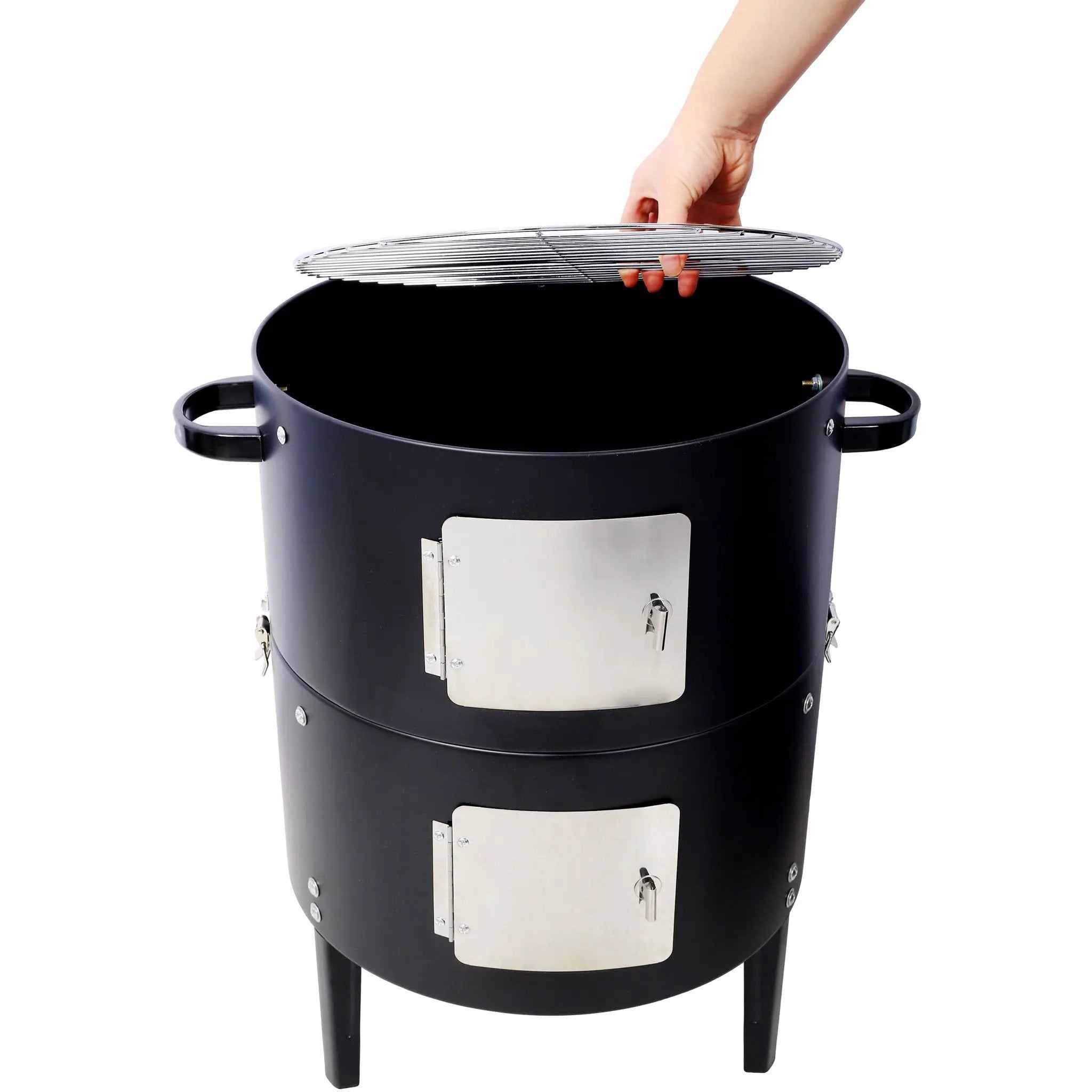 Heavy Duty Round Bbq Grill 17" Steel Charcoal Smoker For Outdoor Cooking - Black by HouseOfZazla