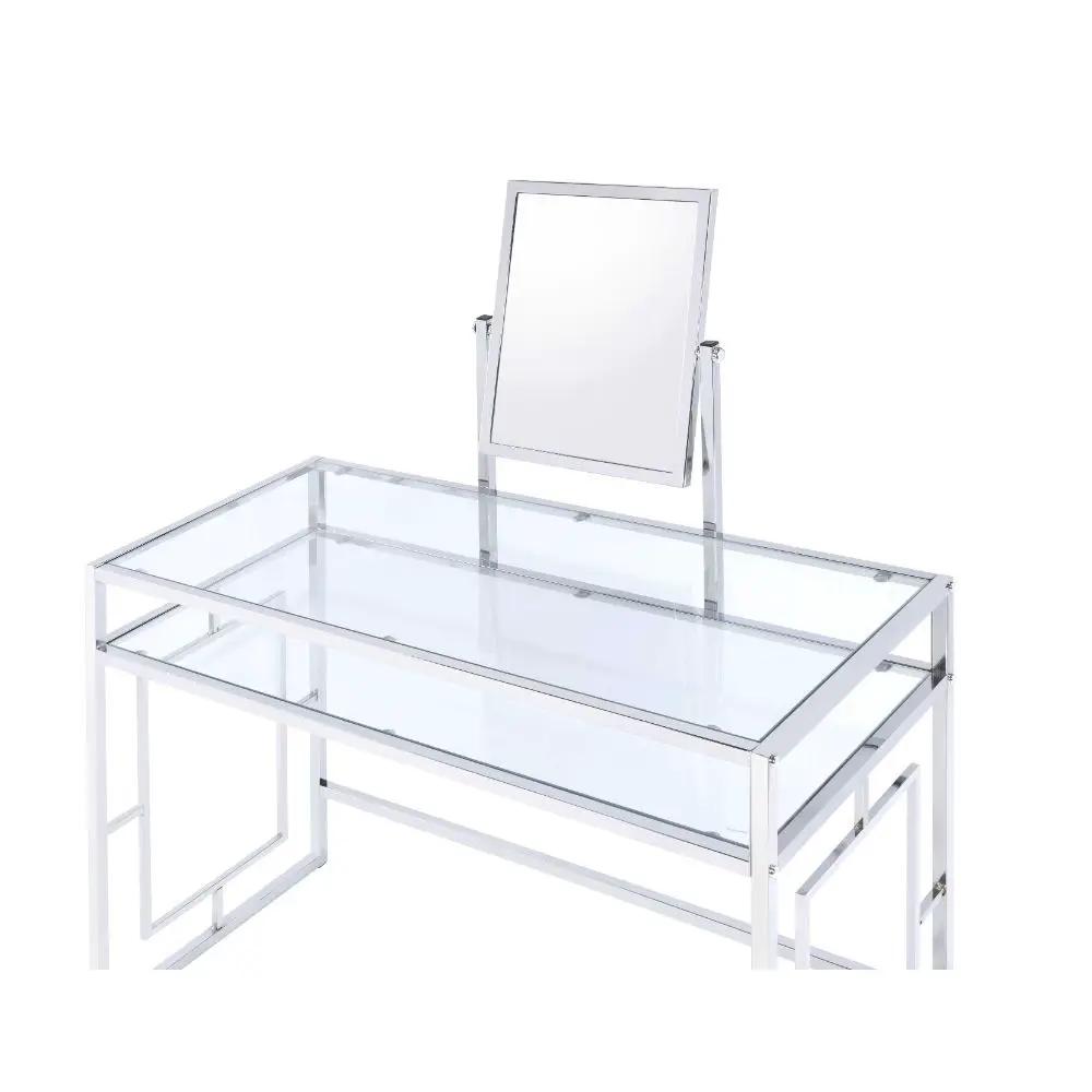 Carenze II - Vanity Set - White Faux Fur & Chrome by Unique Piece Furniture