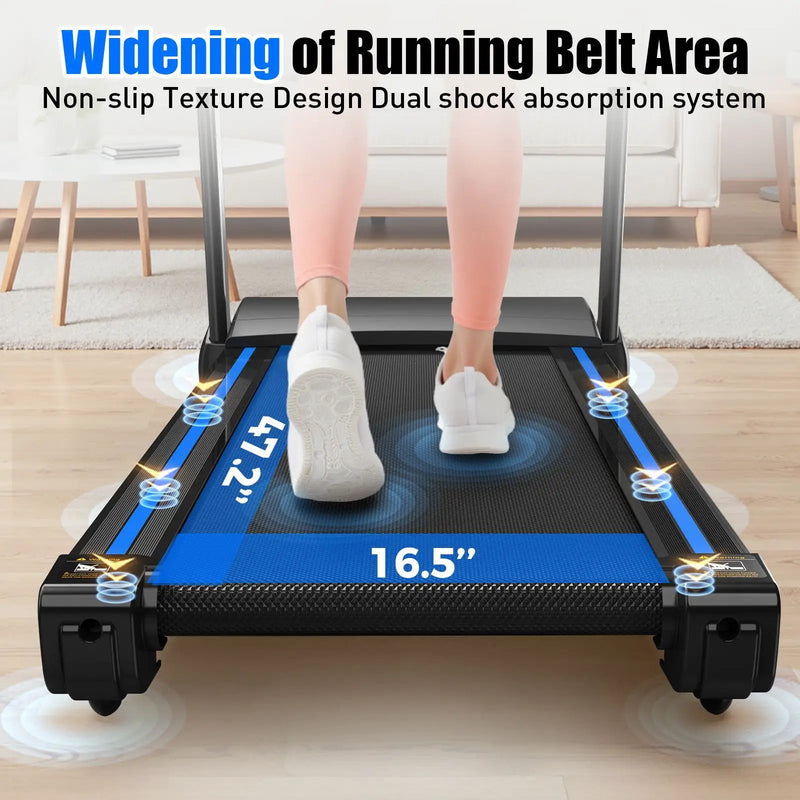 Treadmills For Home, Electric Treadmill With Automatic Incline, Foldable 3.5Hp Workout Running Machine Walking, Double Running Board Shock Absorption Pulse Sensor Bluetooth Speaker App Fitshow - Black by HouseOfZazla