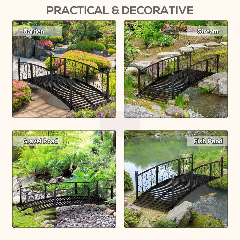 7FT Decorative Metal Arch Footbridge Garden Bridge With Safety Siderails (SAK53829) by SAKSBY WHOLESALE
