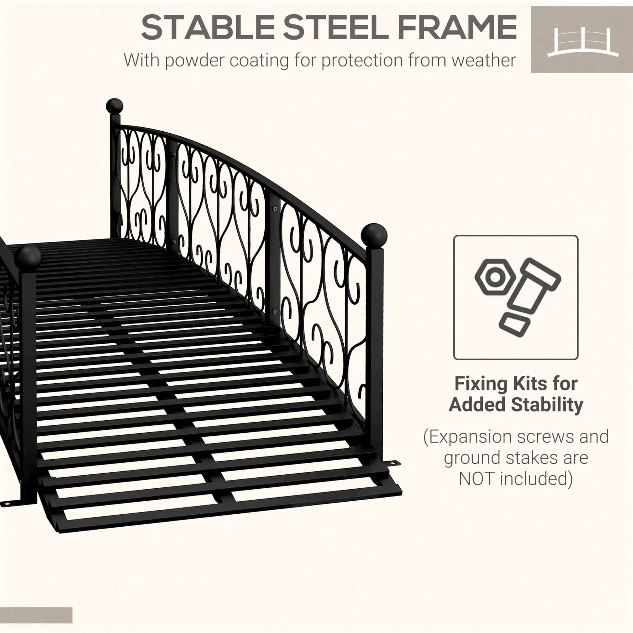 7FT Decorative Metal Arch Footbridge Garden Bridge With Safety Siderails (SAK53829) by SAKSBY WHOLESALE