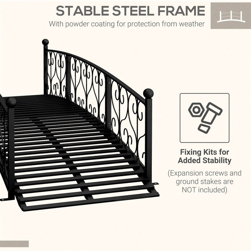 7FT Decorative Metal Arch Footbridge Garden Bridge With Safety Siderails (SAK53829) by SAKSBY WHOLESALE