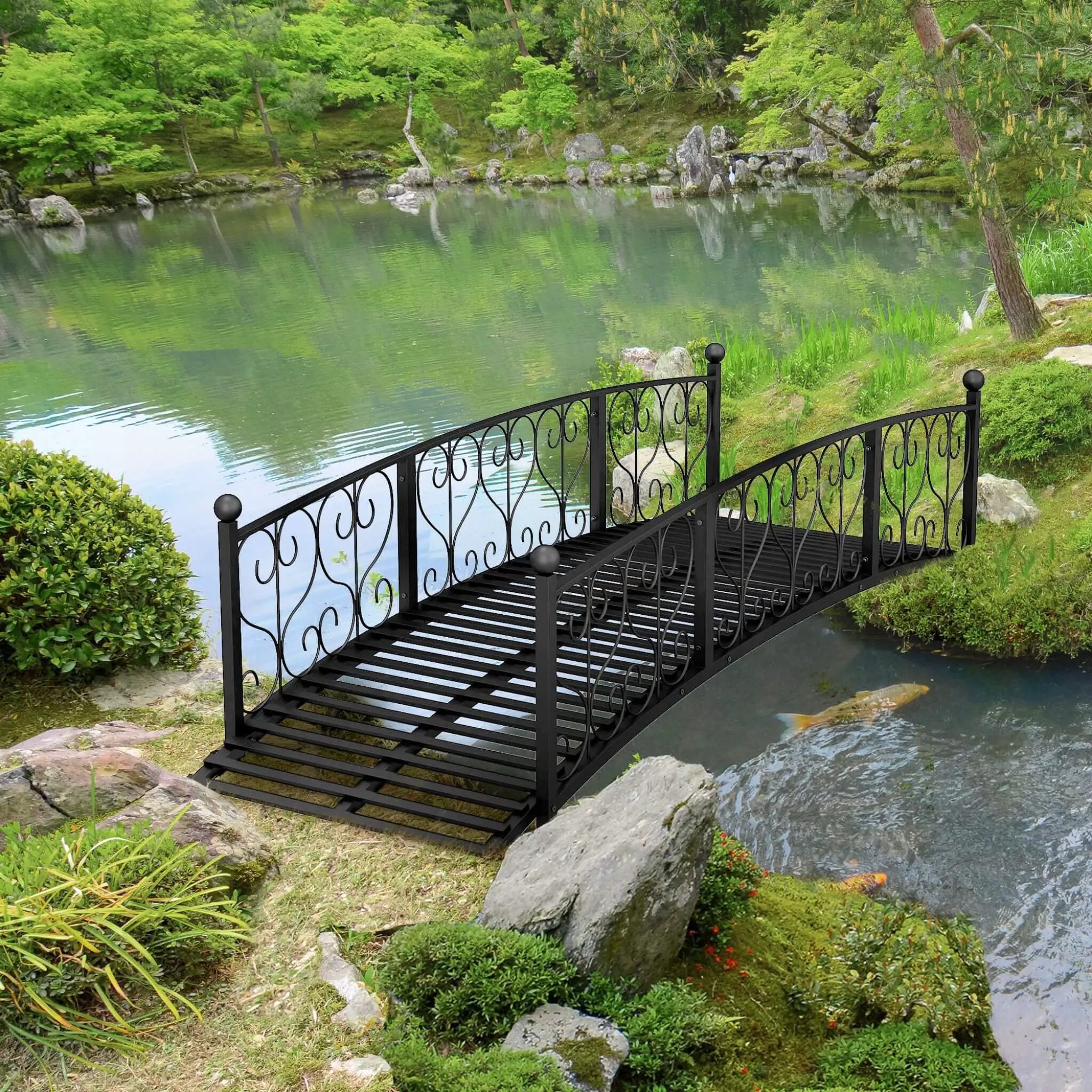 7FT Decorative Metal Arch Footbridge Garden Bridge With Safety Siderails (SAK53829) by SAKSBY WHOLESALE