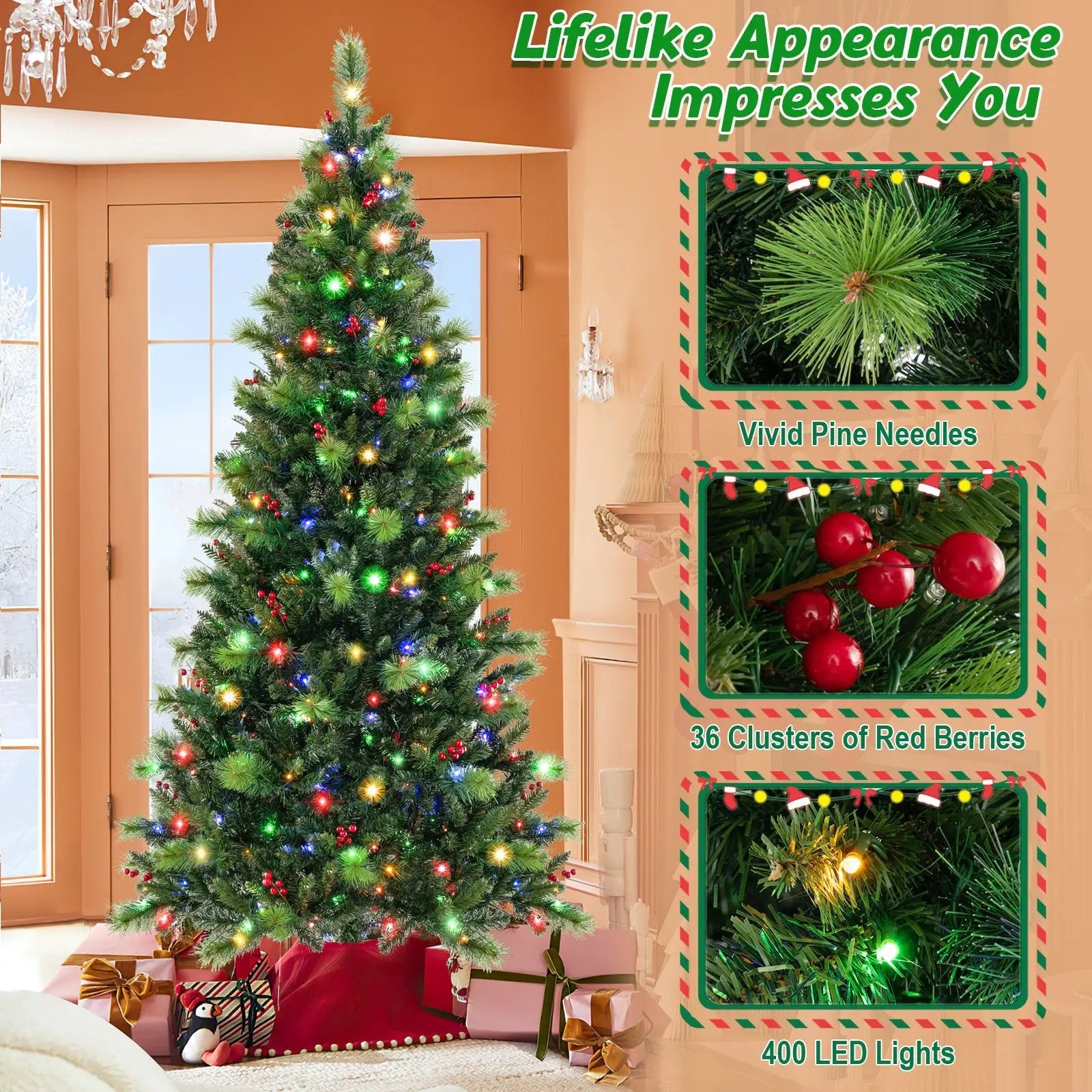 6/7/8 Feet Pre-Lit Artificial Christmas Tree with 300/400/500 LED Lights by DirectDeals